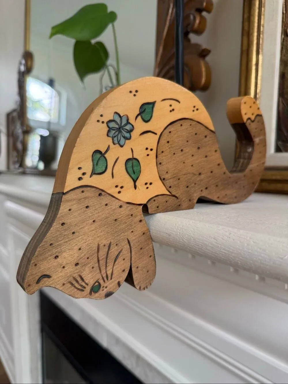 Vintage 80s 90s Wooden Cat Shelf Sitter